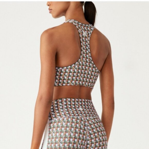 EUC Tory Burch Printed Side Stripe Racerback Sport Bra Women's Large Workout - Picture 4 of 13